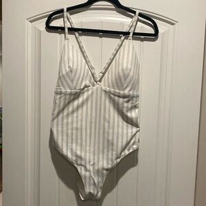 H&M White and Blue Striped One Piece Swimsuit